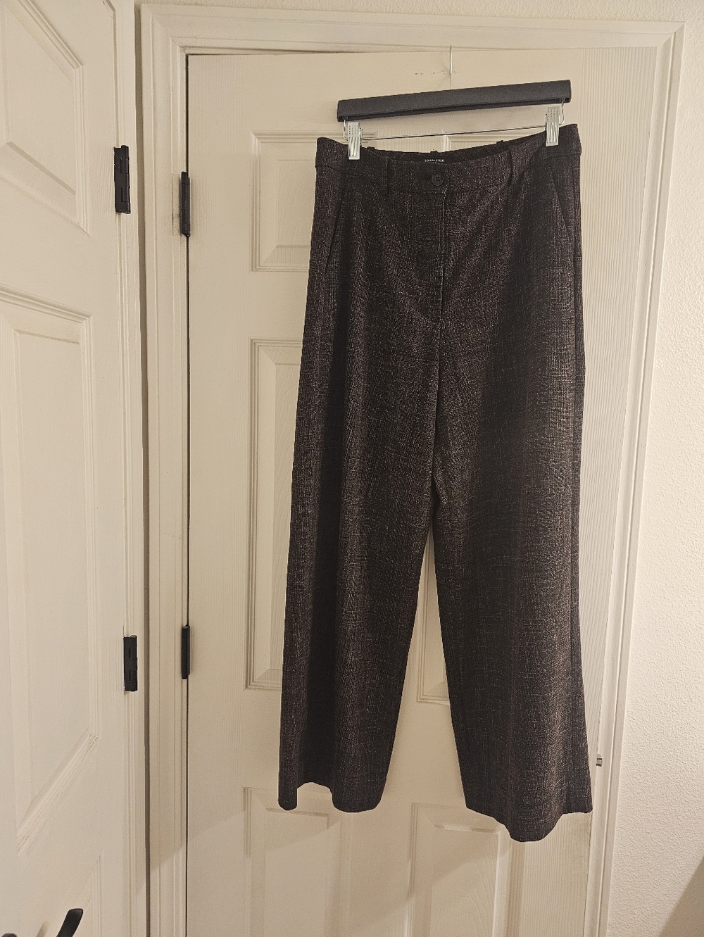 Banana Republic Black/Brown Light Tweed Textured Wide-Leg Trousers